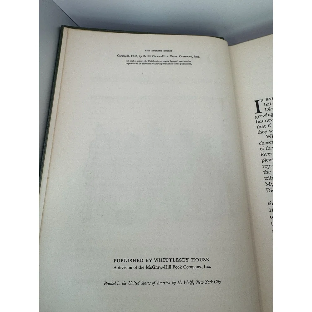 The Dickens Digest Hard Cover Book Vintage 1943, First Edition!